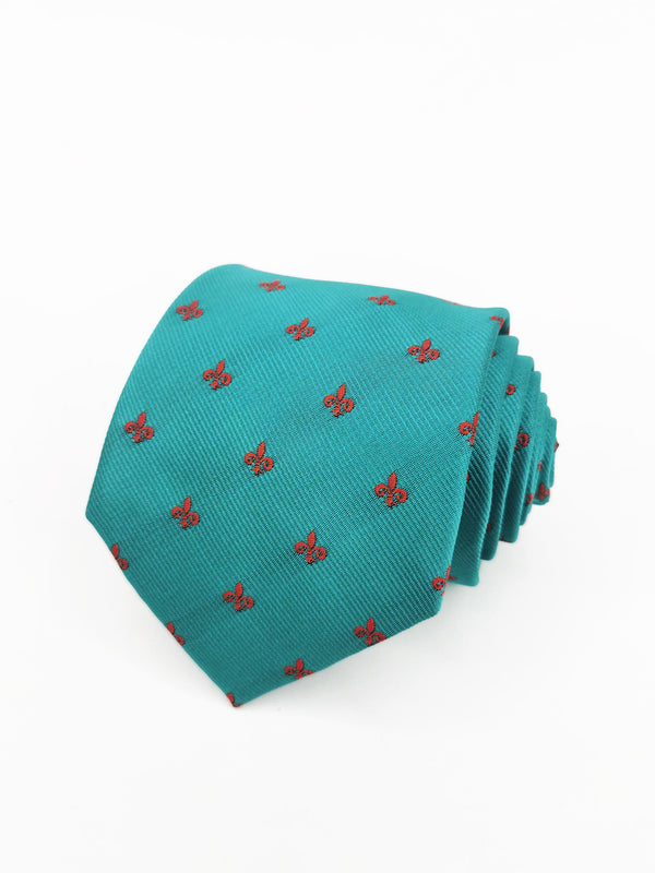 Corbata aguamarina con flor de lis grande roja - DiversoMen