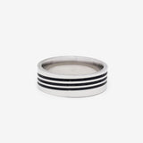 Anillo de acero inoxidable plateado con bandas negras - DiversoMen