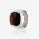 Anillo de acero inoxidable plateado con Ojo de tigre - DiversoMen