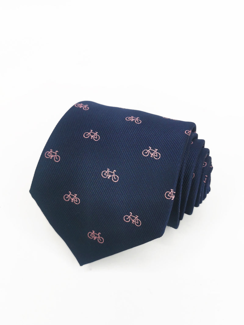 Corbata azul marino con bicicletas pequeñas rosas
