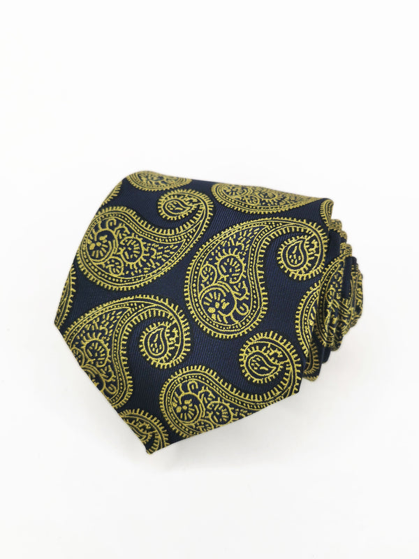 Corbata azul marino paisley gigante amarillo - DiversoMen