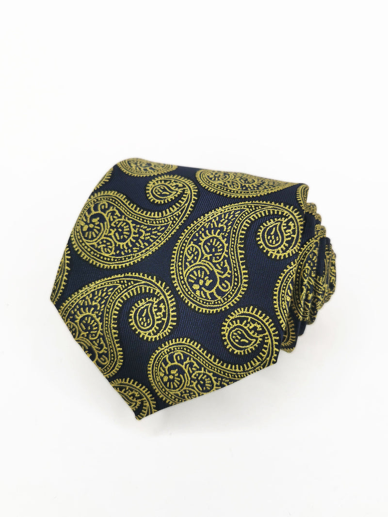 Corbata azul marino paisley gigante amarillo - DiversoMen