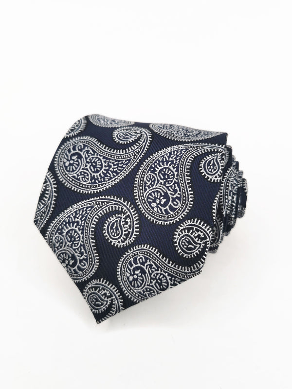 Corbata azul marino paisley gigante blanco - DiversoMen