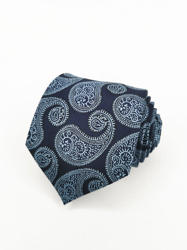 Corbata azul marino paisley gigante celeste - DiversoMen