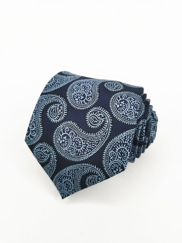 Corbata azul marino paisley gigante celeste