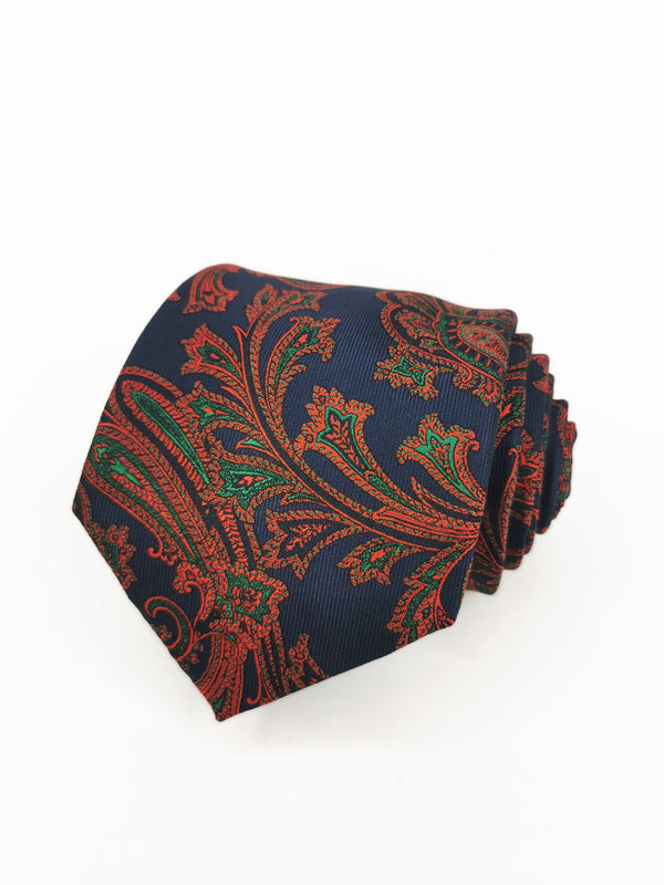 Corbata azul marino con cachemir rojo y verde - DiversoMen