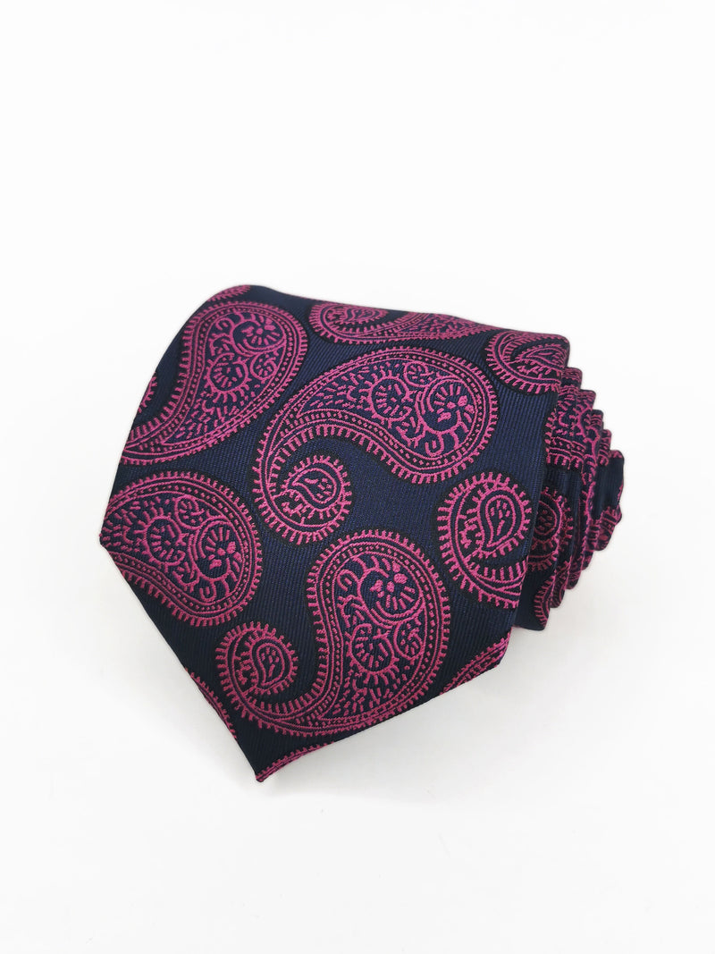 Corbata azul marino paisley gigante rosa fucsia - DiversoMen
