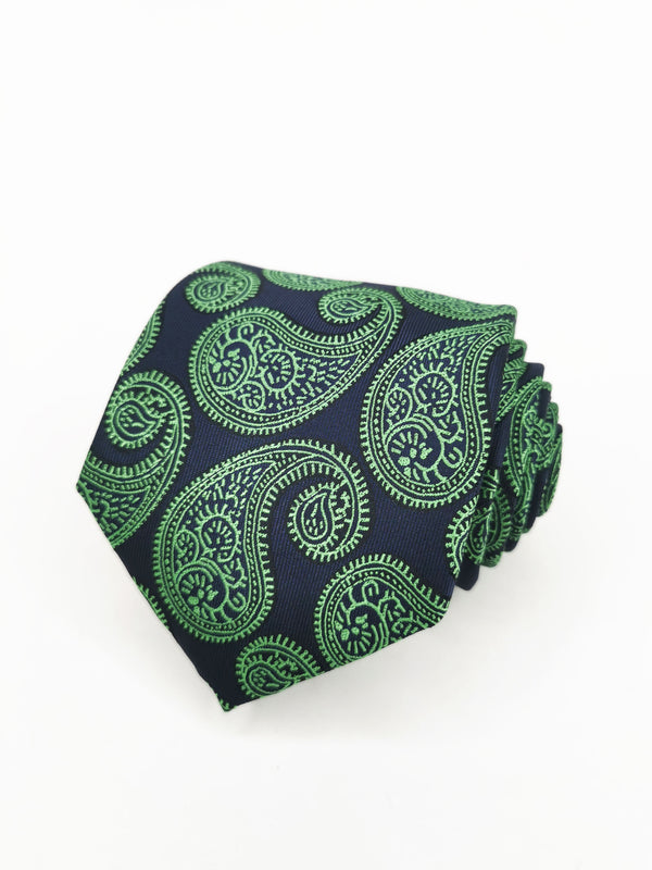 Corbata azul marino paisley gigante verde