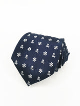 Corbata azul marino calaveras piratas y flores blancas - DiversoMen