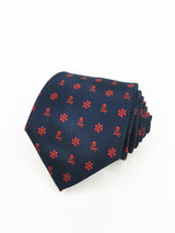 Corbata azul marino calaveras piratas y flores rojas - DiversoMen