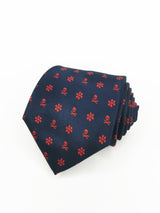 Corbata azul marino calaveras piratas y flores rojas - DiversoMen