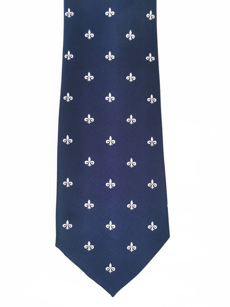 Corbata azul marino con flor de lis grande blanca - DiversoMen