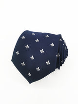Corbata azul marino con flor de lis grande blanca - DiversoMen
