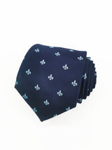 Corbata azul marino con flor de lis grande celeste - DiversoMen