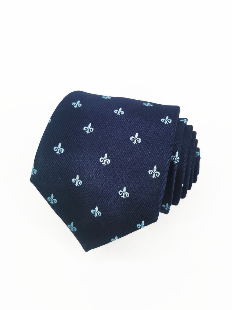 Corbata azul marino con flor de lis grande celeste - DiversoMen