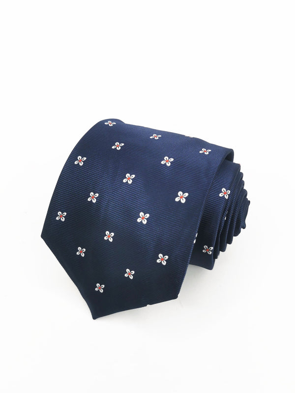 Corbata azul marino con flores blancas - DiversoMen