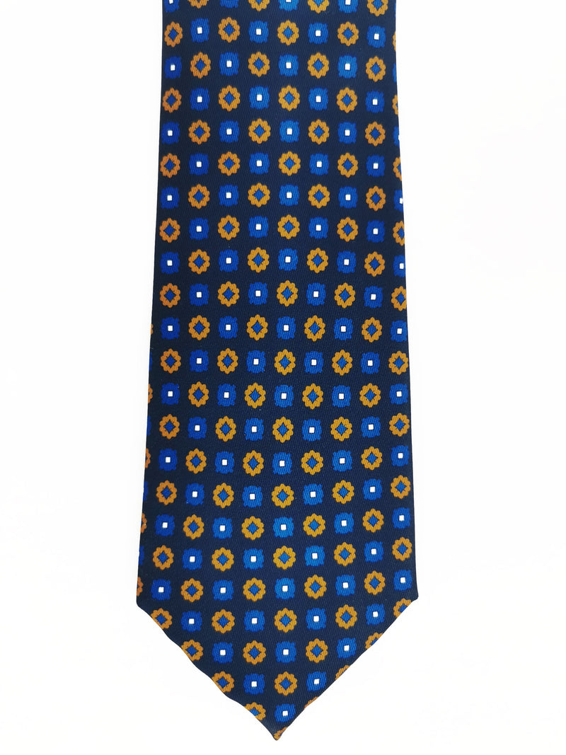 Corbata azul marino flores ocres y azul - DiversoMen