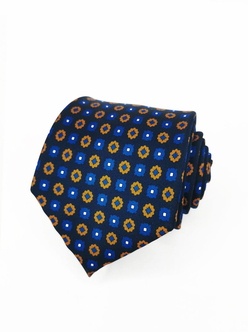 Corbata azul marino flores ocres y azul - DiversoMen