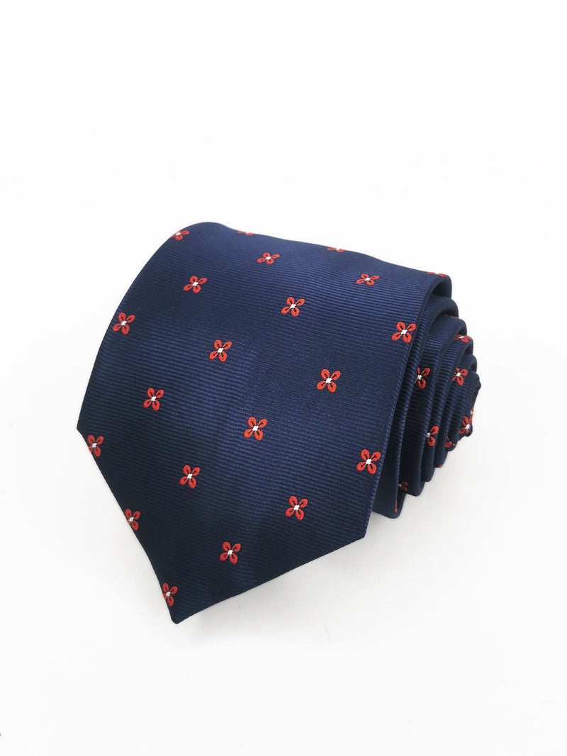 Corbata azul marino con flores rojas - DiversoMen