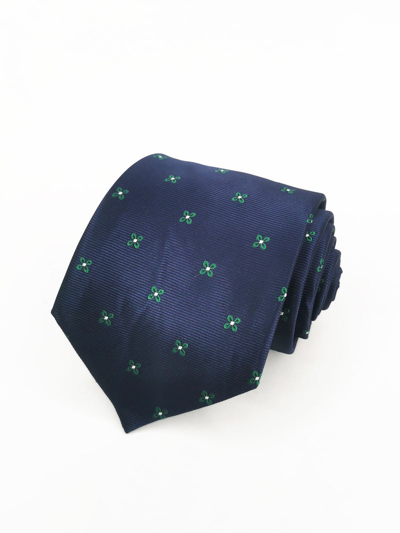 Corbata azul marino con flores verdes - DiversoMen