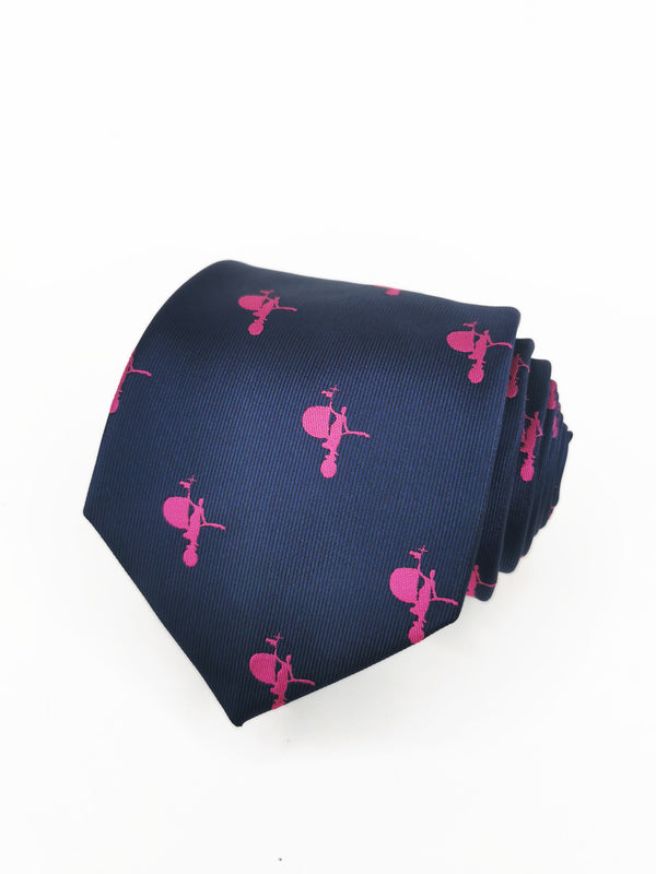 Corbata azul marino con giraldillo rosa fucsia