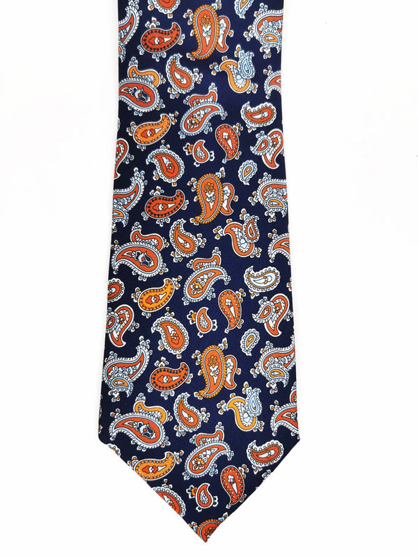 Corbata azul marino paisley cobre