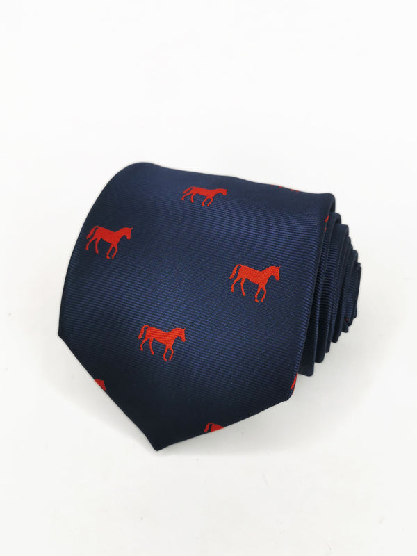 Cravate marine à chevaux rouges