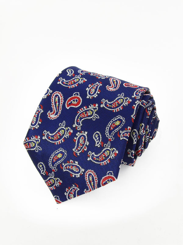 Corbata azul oscuro cachemir blanco y rojo - DiversoMen