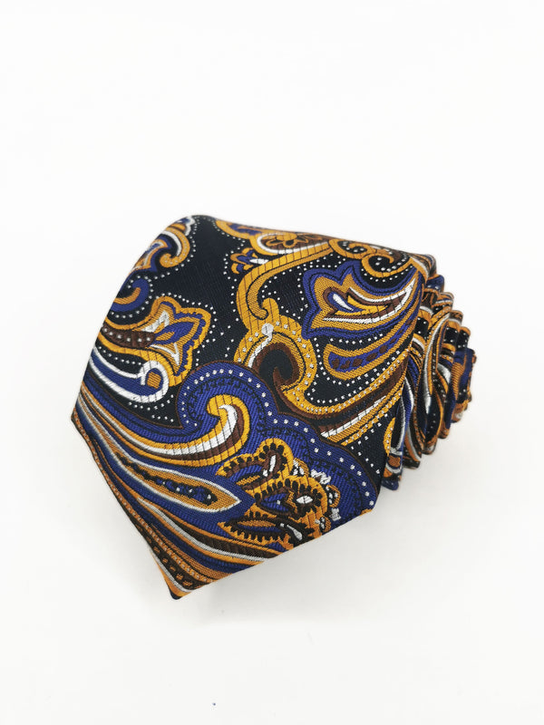 Corbata azul marino cachemir naranja y azul - DiversoMen