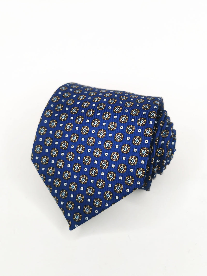 Cravate bleu foncé à fleurs marron