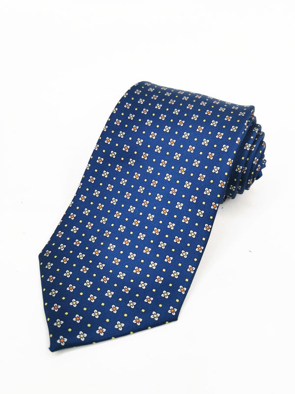 Corbata azul oscuro con flores amarillas y naranjas - DiversoMen