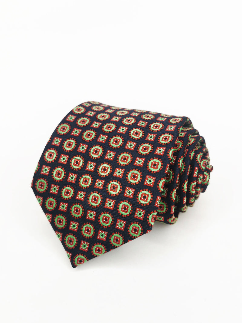Corbata azul marino medallones rojos y verdes - DiversoMen
