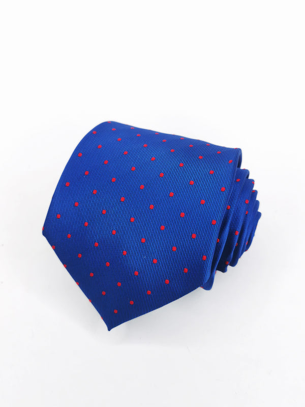 Cravate bleue à pois rouges moyens