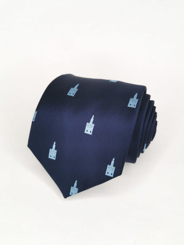 Cravate bleu marine avec Torre del Oro bleu clair