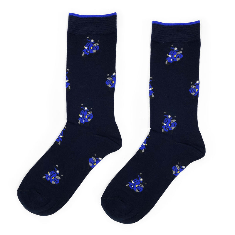 Chaussettes bleu marine avec vespas bleues