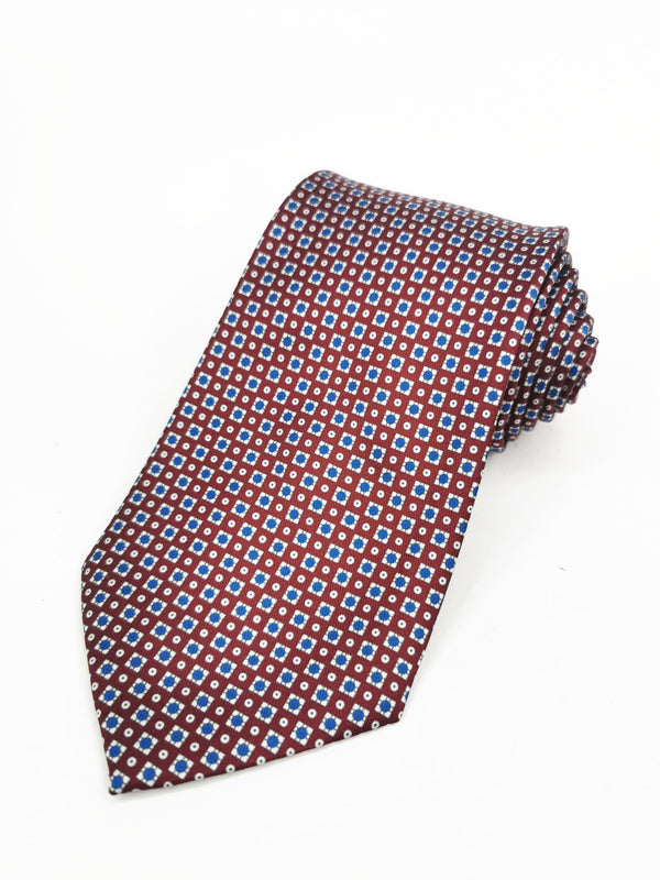 Corbata burdeos con cuadrados azules - DiversoMen