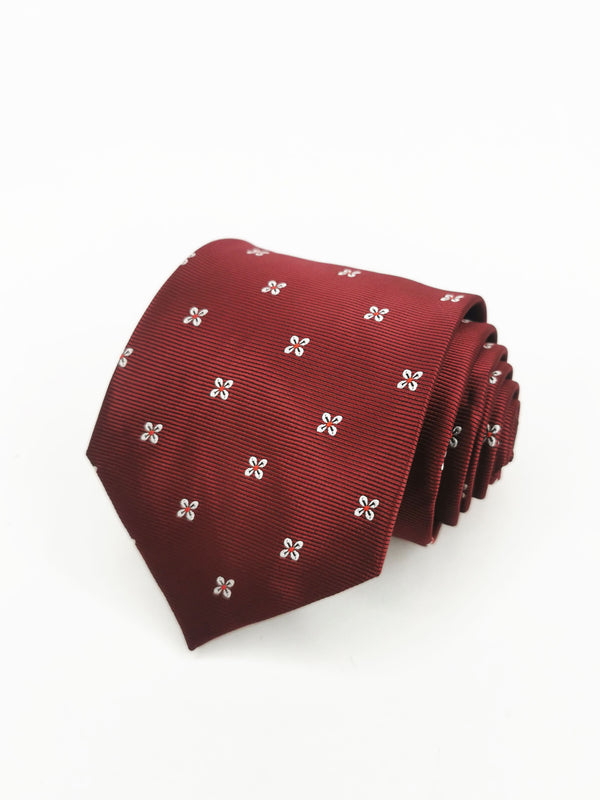 Corbata burdeos con flores blancas - DiversoMen
