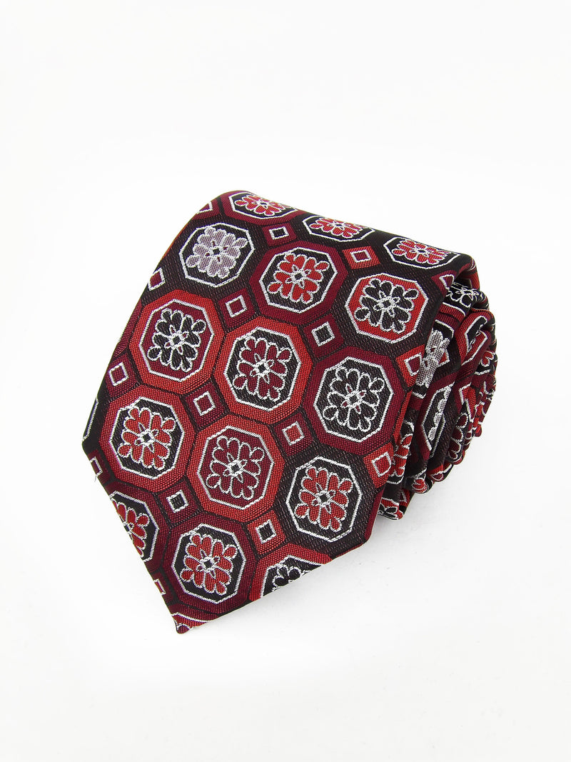 Corbata roja oscuro con rosetas tonos rojos - DiversoMen