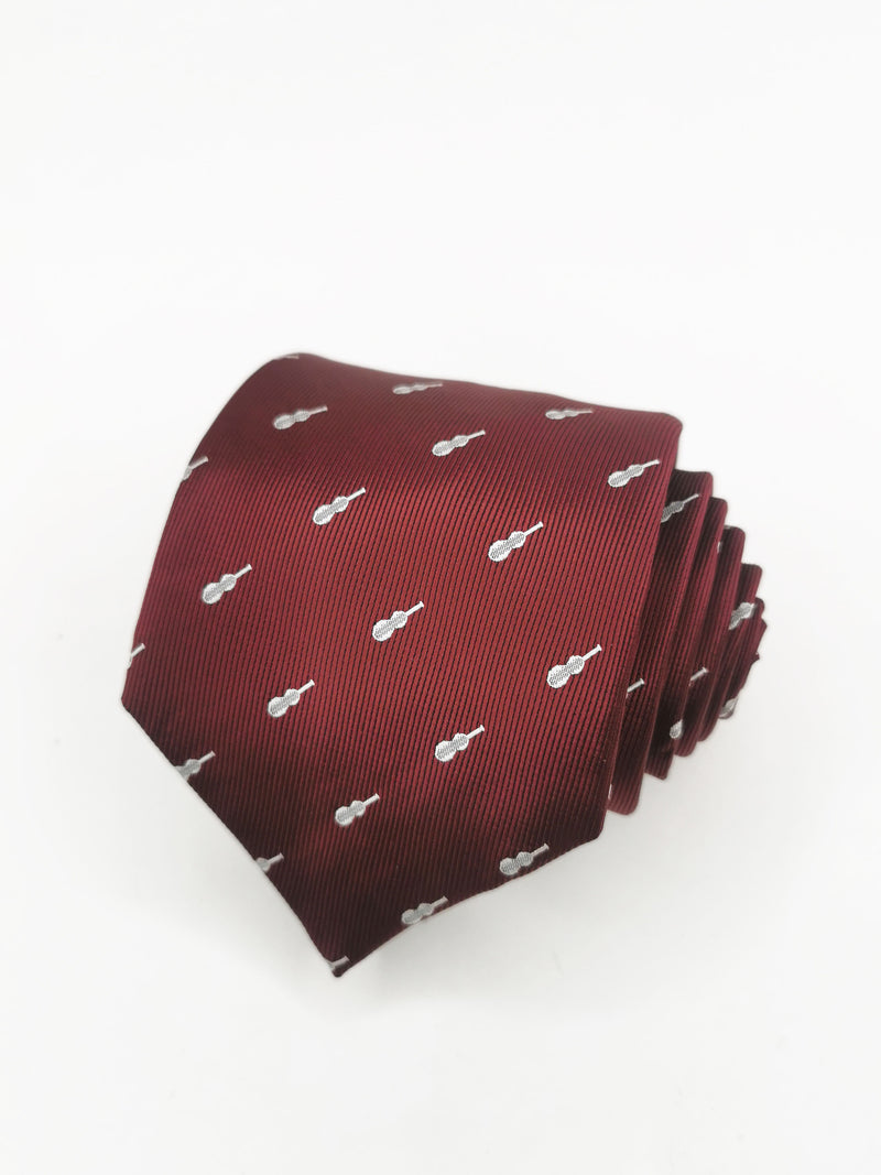 Burgundy tie with white flamenco guitar