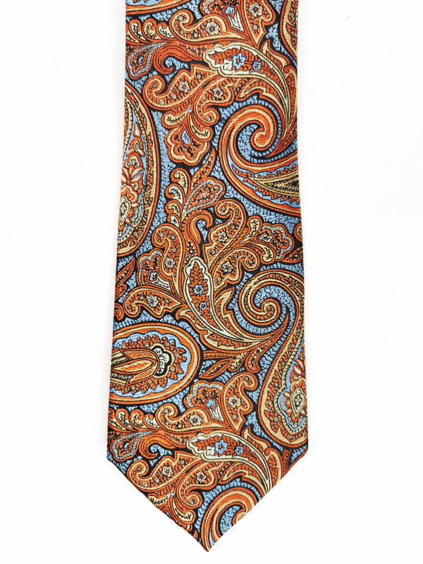 Light blue shiny cashmere tie in brown tones