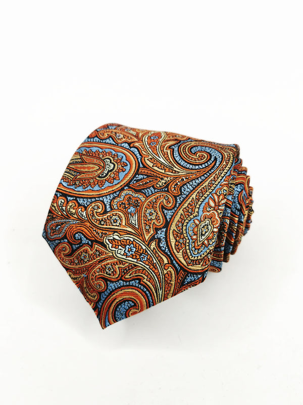Light blue shiny cashmere tie in brown tones