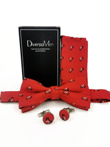 Conjunto Pajarita, pañuelo y gemelos rojo con bicicletas - DiversoMen