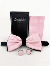 Conjunto Pajarita, pañuelo y gemelos rosa con anclas - DiversoMen