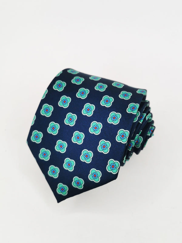 Corbata azul marino con flores verde agua - DiversoMen