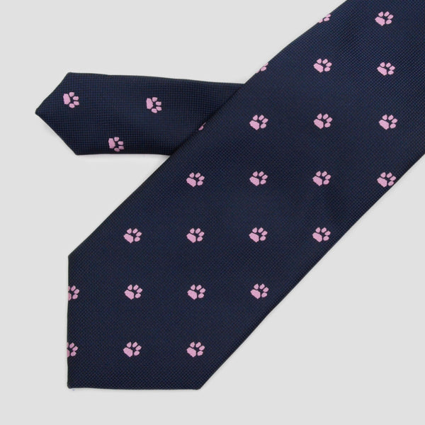 Corbata azul marino con huellas rosas - DiversoMen