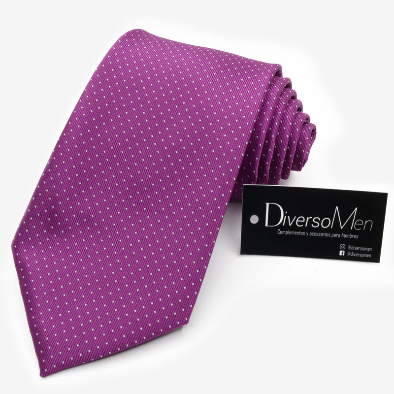 Corbata magenta con lunares blancos pequeños - DiversoMen