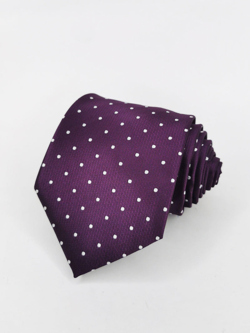 Corbata morada con lunares blancos medianos - DiversoMen