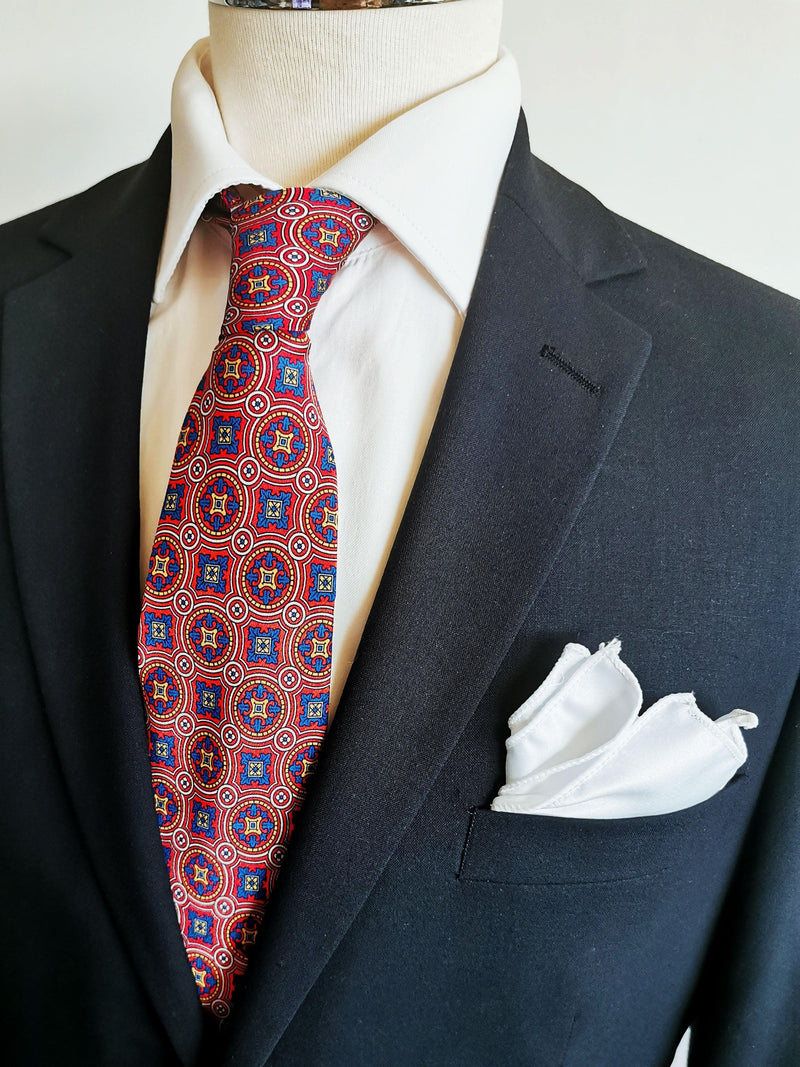 Corbata roja con rosetas amarillas, azules y blancas - DiversoMen