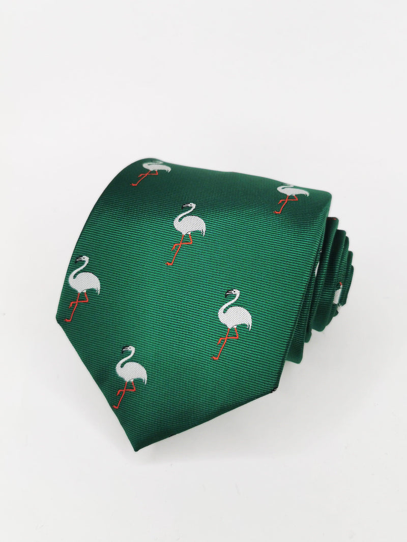 Corbata verde con flamencos grises - DiversoMen