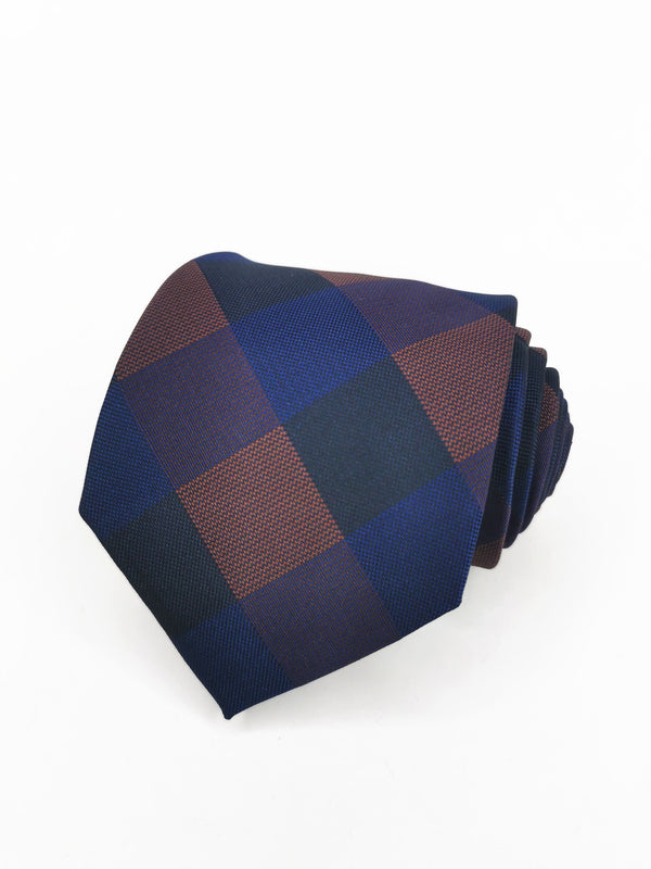 Corbata de cuadros azul marino y marrones - DiversoMen
